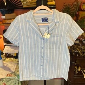 Impact United by Blue organic cotton short sleeve striped blouse New with tags